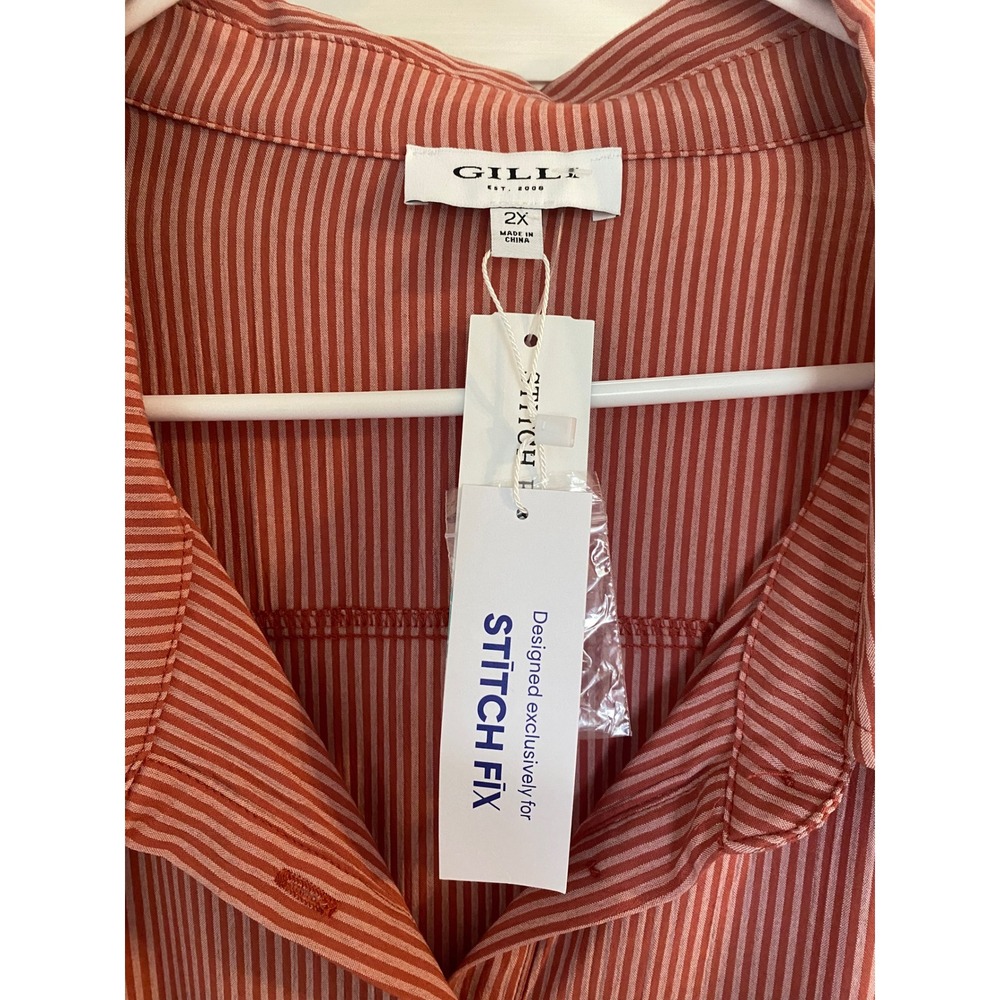 Gilli Calla Shirt Dress 2X Dark Pink Striped Ruffle Sleeve Button Front New - Picture 3 of 14